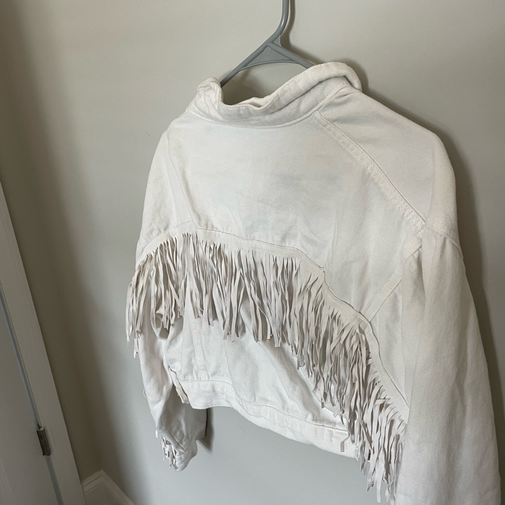 White ruffle jean jacket